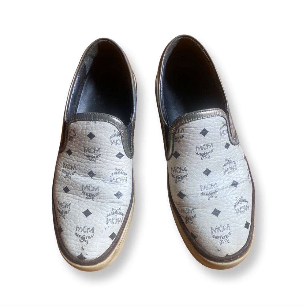 MCM 5S2I11 Women Round Toe Leather White Fashion Sneakers